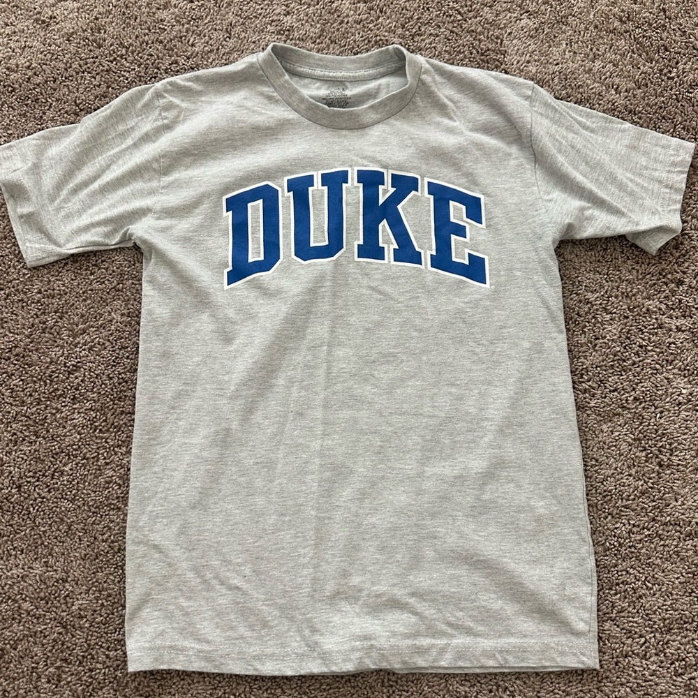 Duke Grey Crewneck T-Shirt with Blue Lettering